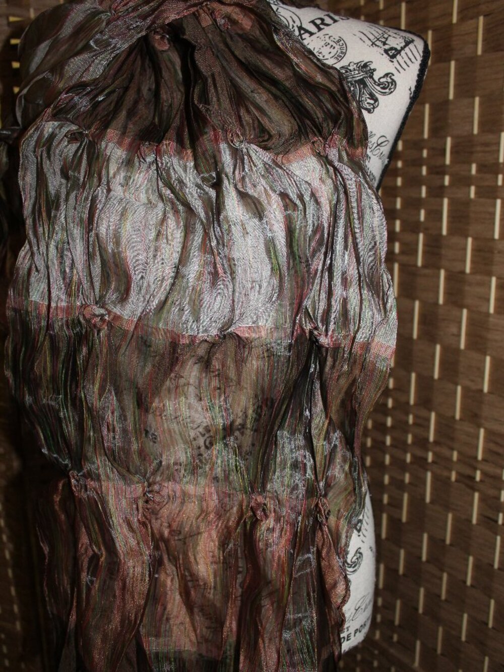 Taffeta crepe earthen tones large scarf.
